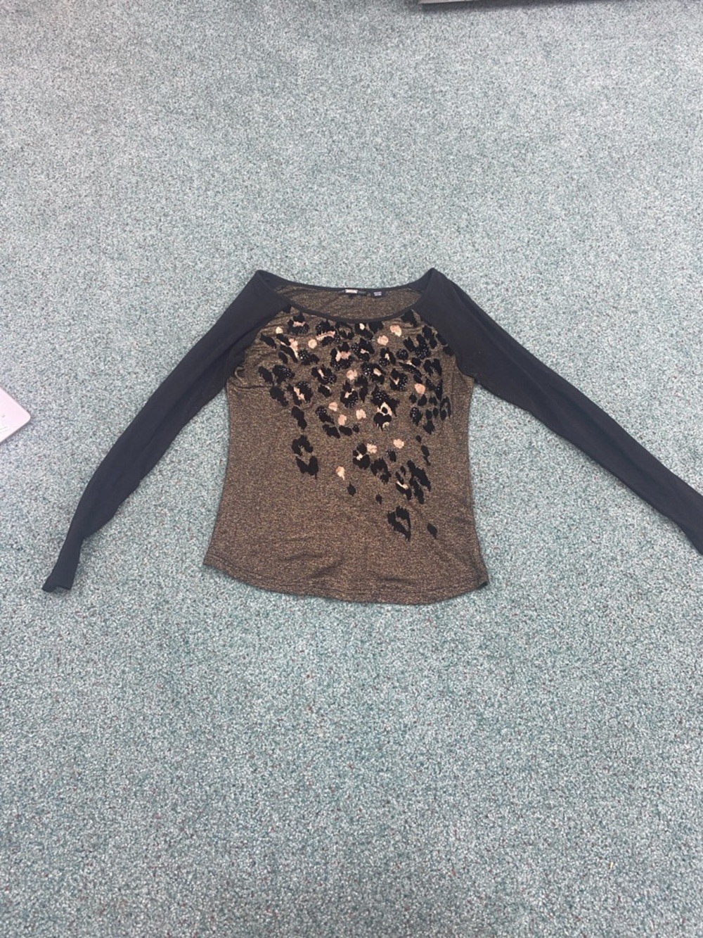 Miss Me Metallic Bronze Leopard Raglan Long Sleeve Top